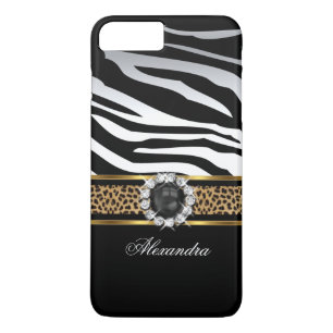 Funda Para iPhone 8 Plus/7 Plus Elegante cebra salvaje raya leopardo negro oro per