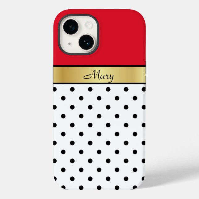 Funda De Case-Mate Para iPhone Elegante cereza rojo blanco negro punteado, cinta  (Reverso )