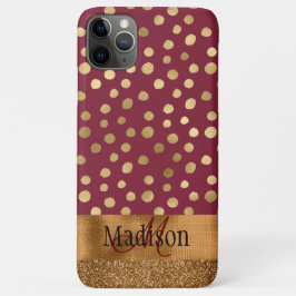 Funda Para iPhone 11 Pro Max Elegante Cheetah Gold Burgundy Monograma Metálico