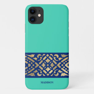 Funda Para iPhone 11 Elegante Chic Biscay Verde Menta Azul Dorado Perso