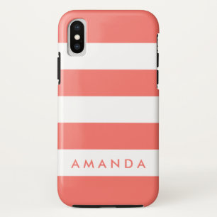 Funda Para iPhone X Elegante chic Coral vivo Rayado personalizado