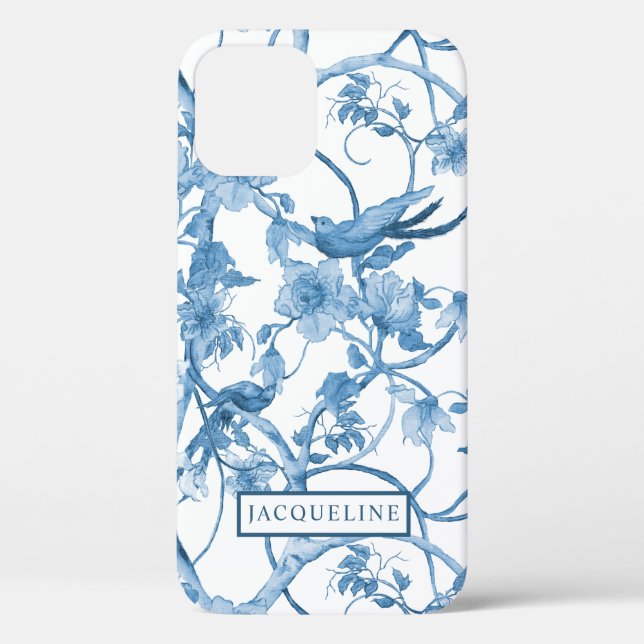 Funda De Case-Mate Para iPhone Elegante Chinoiserie floral Aves azules y blancas (Reverso )