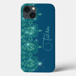 Funda Para iPhone 13 elegante chispa de encaje azul verde azulado