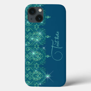 Funda Para iPhone 13 elegante chispa de encaje azul verde azulado