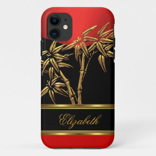 Funda Para iPhone 11 Elegante Clásico Asia Bambú Rojo Oro Negro