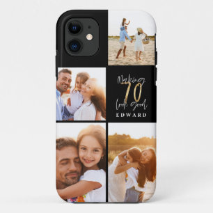 Funda Para iPhone 11 Elegante collage de fotos en negro de oro de 70 añ