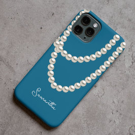 Funda Para iPhone 15 Pro Max Elegante collar azul de la Perla