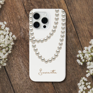 Funda Para iPhone 15 Pro Max Elegante collar de la Perla blanco