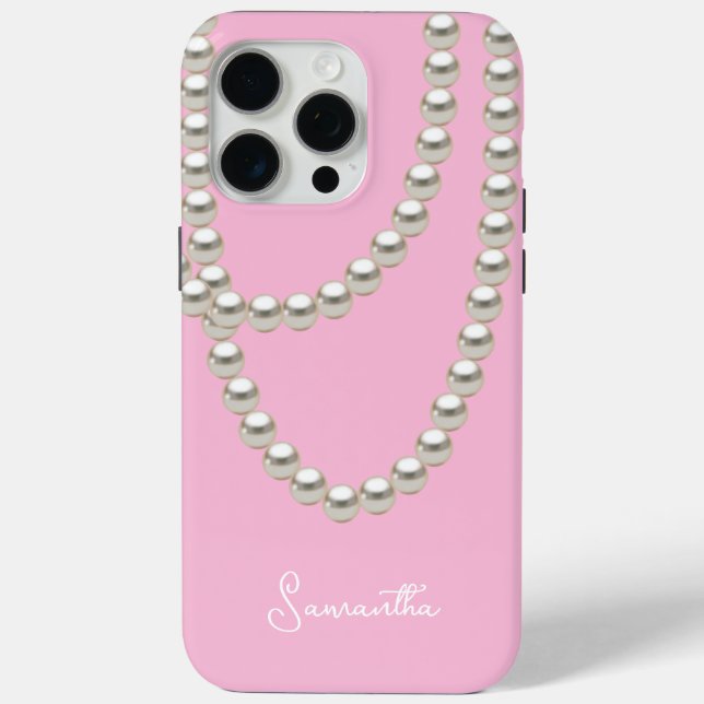 Funda De Case-Mate Para iPhone Elegante collar de perlas rosadas (Reverso )