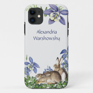 Funda Para iPhone 11 Elegante color de agua azul floral de conejo vinta