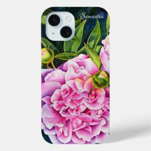 Funda Para iPhone 15 Elegante color de agua clásico blanco rosa floral