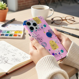 Funda Para iPhone 15 Pro Max Elegante color rosa Abstracto Vintage Patrón flora