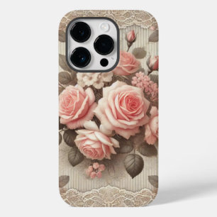 Funda Para iPhone 14 Pro De Case-Mate Elegante color rosa rosa rosa de época con encaje