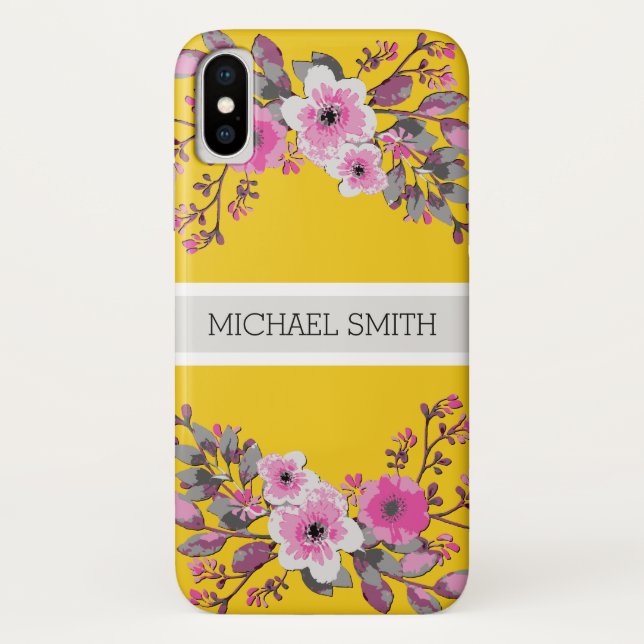 Funda De Case-Mate Para iPhone Elegante con flores rosadas Monograma moderno Jonq (Reverso)