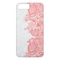 Elegante Coral-Red & White Floral Paisley Lace