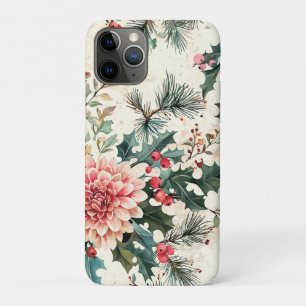 Funda Para iPhone 11 Pro Elegante Corona de Dalia de Navidad de Acebo Crema