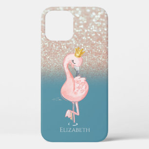 Funda Para iPhone 12 Elegante Corona de Princesa Flamingo Rosa, Bokeh
