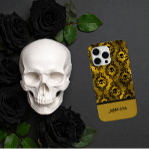 Elegante cráneo gótico de Halloween negro y dorado