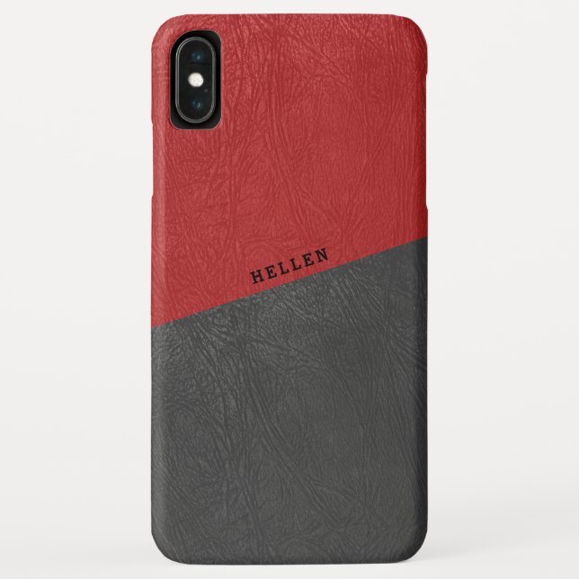 Funda De Case-Mate Para iPhone Elegante cuero negro y rojo de imitación (Reverso)
