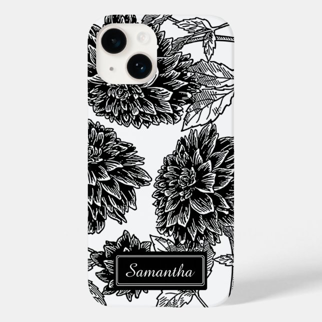 Funda De Case-Mate Para iPhone Elegante Dahlia en blanco y negro personalizada (Reverso )