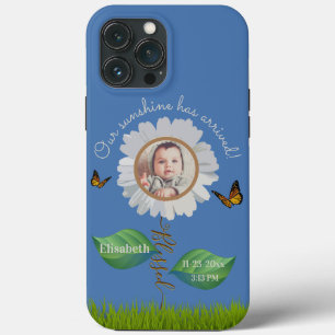 Funda Para iPhone 13 Pro Max Elegante Daisy Blue Floral Cute Baby Photo & Name