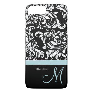 Funda Para iPhone 8 Plus/7 Plus Elegante damasco floral blanco y negro con monogra