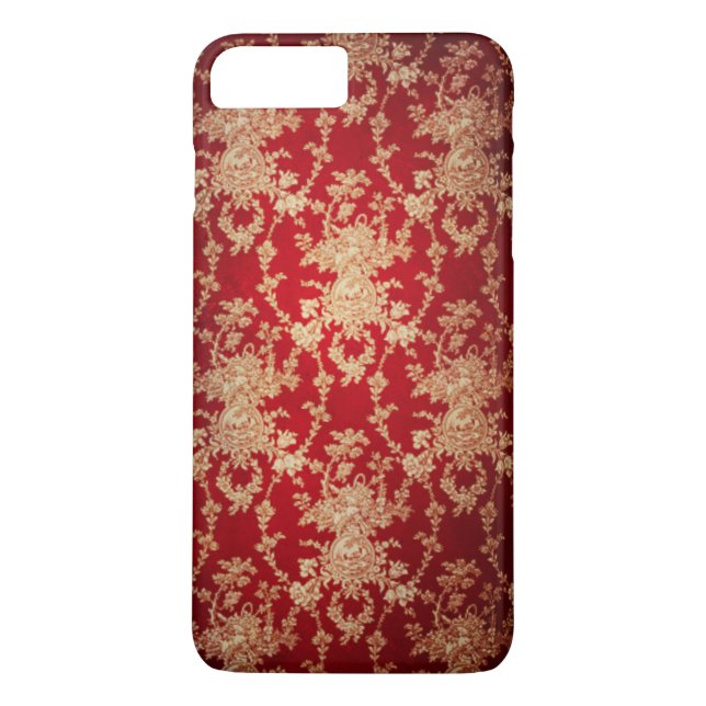 Funda De Case-Mate Para iPhone Elegante Damasco floral rojo y dorado (Reverso)