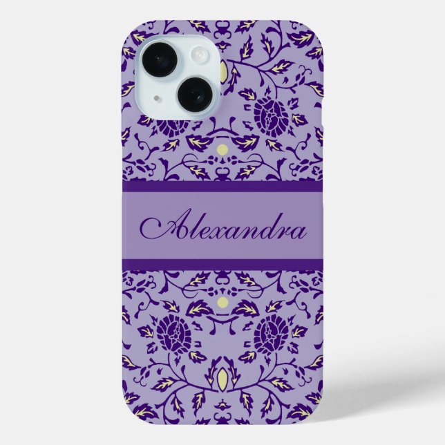 Funda De Case-Mate Para iPhone Elegante Damasco Purple de Flores (Reverso )