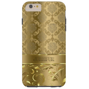 Funda Resistente Para iPhone 6 Plus Elegante Damasco y encaje de oro metálico