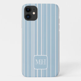 Funda Para iPhone 11 Elegante de rayas azules monogramadas