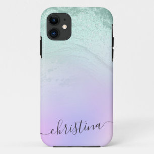 Funda Para iPhone 11 Elegante degradado moderno menta verde purpurina p