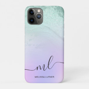 Funda Para iPhone 11 Pro Elegante degradado moderno purpurina verde menta v