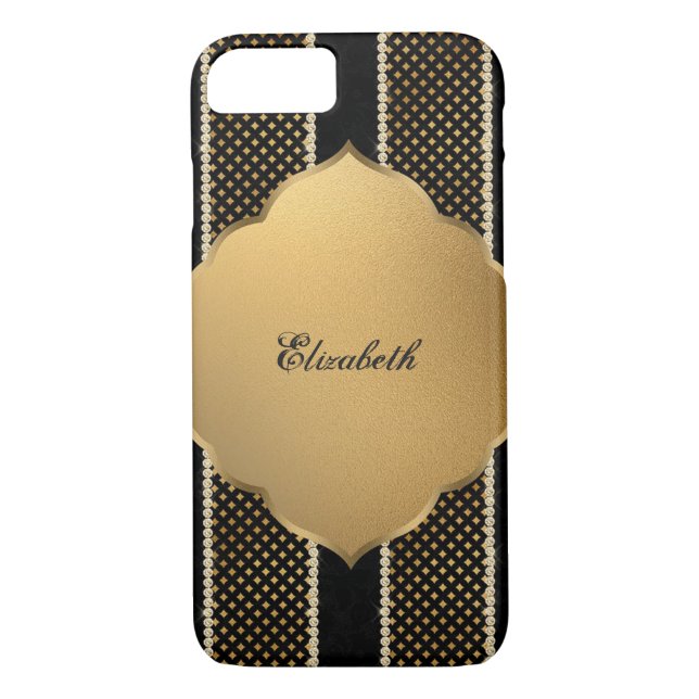 Funda De Case-Mate Para iPhone Elegante Diamantes de Oro Giratorio - Personalizad (Reverso)