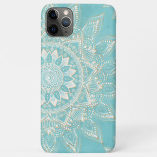Funda Para iPhone 11 Pro Max Elegante diseño azul cielo de Mandala dorado blan