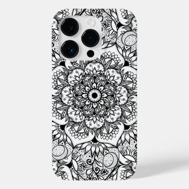 Funda De Case-Mate Para iPhone Elegante diseño blanco de Mandala floral negro (Reverso )