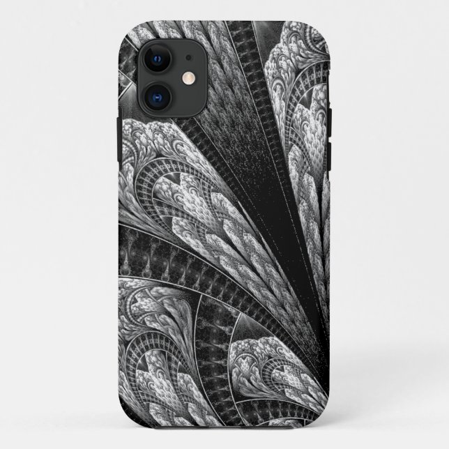Funda De Case-Mate Para iPhone Elegante diseño fractal plateado arte digital (Reverso)