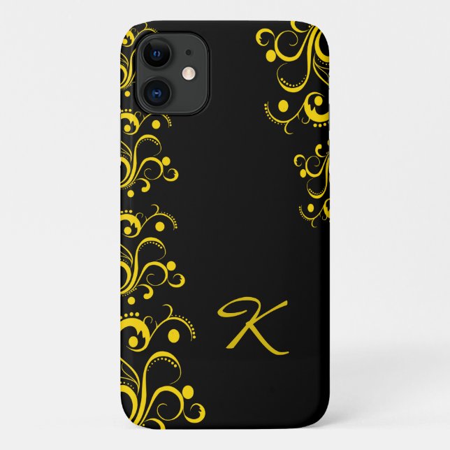 Funda De Case-Mate Para iPhone Elegante diseño ornamental amarillo dorado negro (Reverso)
