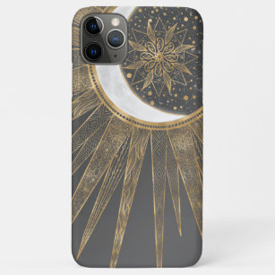 Funda Para iPhone 11 Pro Max Elegante Doodles dorados Sun Moon Mandala Diseño