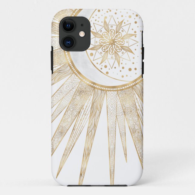 Funda De Case-Mate Para iPhone Elegante Doodles dorados Sun Moon Mandala Diseño (Reverso)