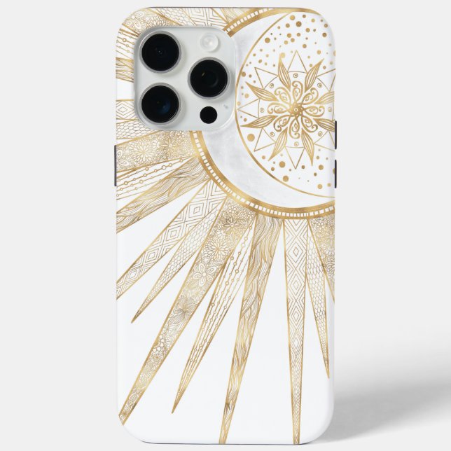 Funda De Case-Mate Para iPhone Elegante Doodles dorados Sun Moon Mandala Diseño (Reverso )