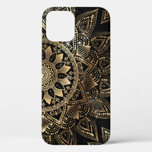 Funda Para iPhone 12 Elegante dorado Mandala diseño negro