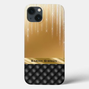 Funda Para iPhone 13 Elegante dorado negro con nombre personalizado
