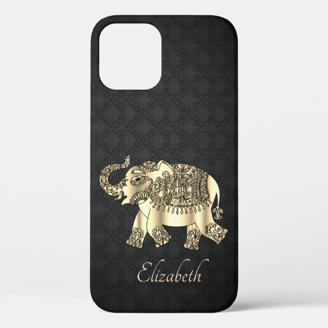 Funda De Case-Mate Para iPhone Elegante Elefante De Paisley De Oro, Personalizado (Reverso )