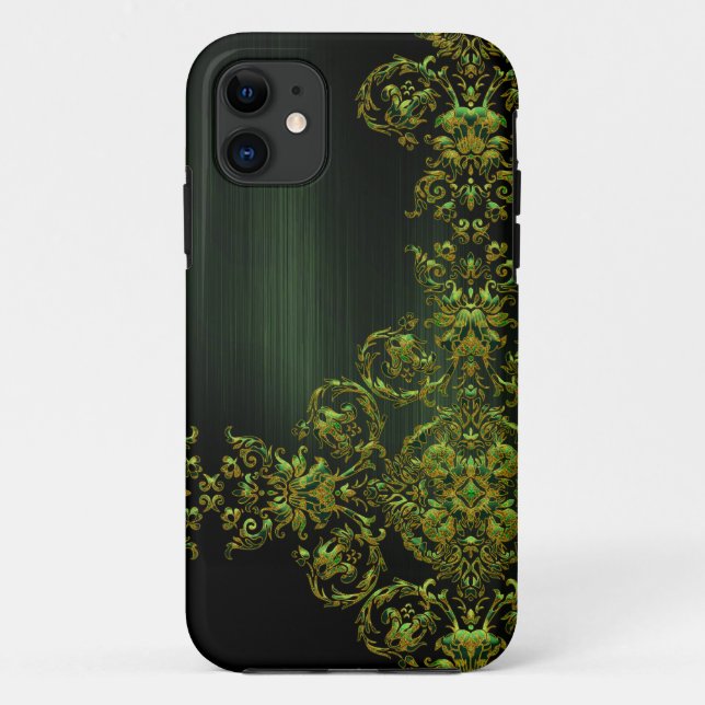 Funda De Case-Mate Para iPhone Elegante Emrald Green Damask (Reverso)
