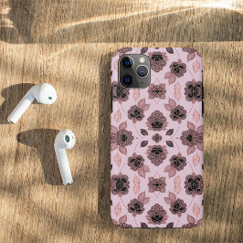 Funda Para iPhone 11 Pro Max Elegante encaje rosa y negro de estilo vintage,