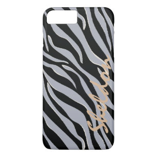 Funda Para iPhone 8 Plus/7 Plus Elegante estampado de cebra en negro y gris con mo