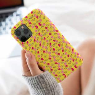 Funda Para iPhone 11 Elegante estampado floral rosa sobre amarillo