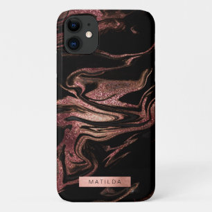 Funda Para iPhone 11 Elegante estilo moderno de mármol negro de cobre r