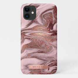 Funda Para iPhone 11 Elegante estilo moderno rosa de cobre de mármol ro