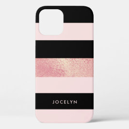 Funda Para iPhone 12 Pro Elegante estiloso rosa de cobre de banda negra ros